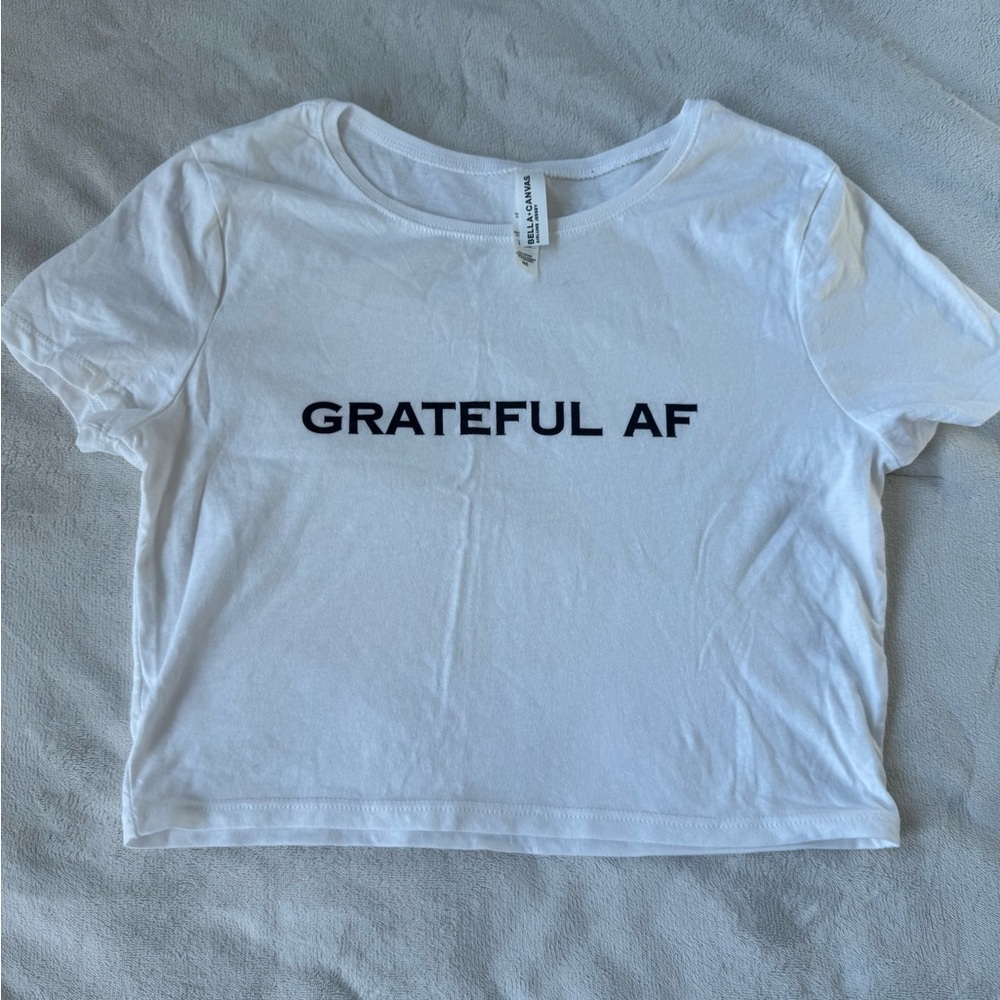White Black Crop Top Grateful AF Short Sleeve